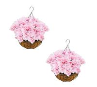 GarveeHome Pack of 2 Artificial Hanging Geraniums, Artificial Flowers, Hanging Artificial Geraniums in Basket, Decoration, Silk Flowers, Artificial Flowers, Porch Hanging Flowers for Balcony