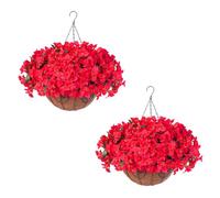 GarveeHome Pack of 2 Artificial Hanging Geraniums, Artificial Flowers, Hanging Artificial Geraniums in Basket, Decoration, Silk Flowers, Artificial Flowers, Porch Hanging Flowers for Balcony