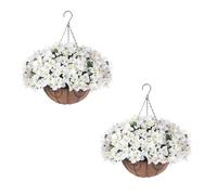 GarveeHome Pack of 2 Artificial Hanging Geraniums, Artificial Flowers, Hanging Artificial Geraniums in Basket, Decoration, Silk Flowers, Artificial Flowers, Porch Hanging Flowers for Balcony