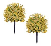 GarveeHome Set of 2 Artificial Boxwood Balls with Ground Spike, 60 x 40 cm Plastic Artificial Plant with Flowers, UV-Resistant Garden Decoration Shrubs, Artificial Plants for Porch, Indoor, Outdoor