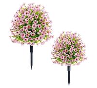 GarveeHome Set of 2 Artificial Boxwood Balls with Ground Spike, 60 x 40 cm Plastic Artificial Plant with Flowers, UV-Resistant Garden Decoration Shrubs, Artificial Plants for Porch, Indoor, Outdoor