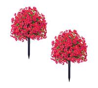GarveeHome Set of 2 Artificial Boxwood Balls with Ground Spike, 60 x 40 cm Plastic Artificial Plant with Flowers, UV-Resistant Garden Decoration Shrubs Artificial Plants for Porch Indoor Outdoor