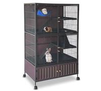 GarveeHome Spacious 5-Level Ferret Cage with Locker - 59" H Rolling Pet House for Guinea Pigs, Rabbits, Chinchillas, and More - Includes Removable Ramps, Double Doors, Hammock, Trays, Black