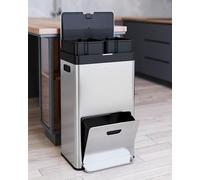 GarveeHome Stainless Steel 56L/14.8 Gal 3-Compartment Pedal Trash Can for Kitchen, School, Hospital