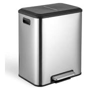 GarveeHome Stainless Steel Dual Compartment Kitchen Trash Can 30L (15L+15L) with Lid - Soft Close, Foot Pedal, Recycling Bin, Fingerprint Resistant, Compact 8 Gallon Trash Bin