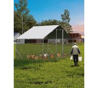 GarveeHome Walk-in Galvanized Metal Chicken Run Enclosure with UV/Waterproof Cover, Heavy-Duty Outdoor Poultry Pen for 6-10 Chickens, W300 x D200 x H200cm