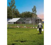 GarveeHome Walk-in Galvanized Metal Chicken Run Enclosure with UV/Waterproof Cover, Heavy-Duty Outdoor Poultry Pen for 6-10 Chickens, W300 x D600 x H200cm