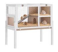 GarveeHome Wooden Guinea Pig Cage with Deep Pull-Out Tray - 2-Storey Indoor Rabbit Hutch, Includes Ramp & Removable Floor, 120cm x 60cm Habitat for Small Animals, Grey