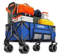 GarveeHome XXL Handcart Foldable, 200 kg Load Capacity & 200 L Volume, Hand Trolley with Brakes & 20 cm Off-Road Wheels, Folding Transport Trolley with Side Pockets for Beach, Camping & Garden, Blue