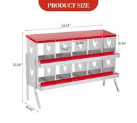 GarveeLife 10-Compartment Metal Chicken Nesting Box - Heavy Duty Roll Away Egg Collection, Lid Cover & Swing Perch, Rustproof, Ventilated, Easy Clean - For Chicken Coops - Red (10 grids, without