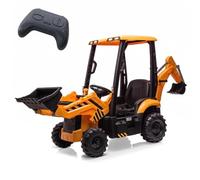 GarveeLife 12V Electric Ride-on Tractor for Kids, 4-in-1 Ride-on Digger with Shovel, Bulldozer and Dumper, 2.4G Remote Control, Horn and Music, Battery Powered Toy for Kids Aged 3+, Yellow