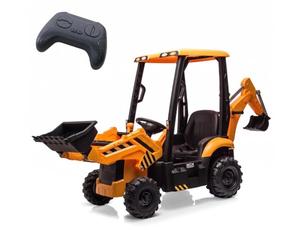 GarveeLife 12V Electric Ride-on Tractor for Kids, 4-in-1 Ride-on Digger with Shovel, Bulldozer and Dumper, 2.4G Remote Control, Horn and Music, Battery Powered Toy for Kids Aged 3+, Yellow