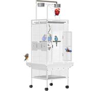 GarveeLife 152cm Wrought Iron Large Bird Cage with Rolling Stand - Metal Parrot Cage with Play Top & 4 Stainless Steel Bowls for Sun Parakeet, Green Ch onure, Lovebird & Budgie - Black