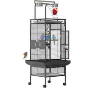 GarveeLife 152cm Wrought Iron Large Bird Cage with Rolling Stand - Metal Parrot Cage with Play Top & 4 Stainless Steel Bowls for Sun Parakeet, Green Ch onure, Lovebird & Budgie - Black