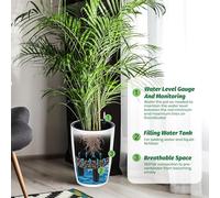 GarveeLife 16" Tall Self-Watering Planter Set of 2 with Drainage, Water Level Gauge & Removable Inner Bucket - Large Indoor/Outdoor Flower Pots for Patio, Porch, Living Room - White