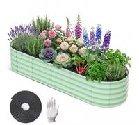 GarveeLife 2-Pack Galvanised Steel Raised Garden Beds, 240x60x45cm Bottomless Outdoor Planter Boxes for Vegetables, Plants and Flowers