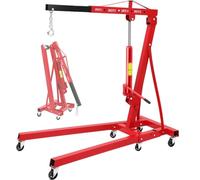 GarveeLife 2 Ton Folding Engine Hoist, 4400 Lbs Hydraulic Shop Crane with 6 Swivel Casters, Adjustable Lifting Arm, Engine Lift Cherry Picker for Garage, Warehouse, Workshops, DIY Auto-Repairs, Red
