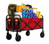 GarveeLife 220L Foldable Wagon, Heavy Duty Camping Trolley, 172 kg Capacity Utility Cart with 5-Inch All-Terrain Wheels, Adjustable Handle, Drink Holders for Beach, Garden & Festivals