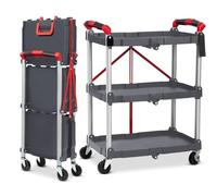 GarveeLife 3 Tier Service Cart, Folding Rolling Utility Cart