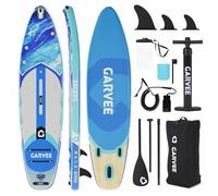 GarveeLife 335x86x15cm Inflatable Stand Up Paddle Board for Adults, Full Accessories Set with Paddle, Backpack, Pump, Non-Slip EVA Surface, Phone Case, for All Skill Levels, Klein Blue