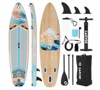 GarveeLife 335x86x15cm Inflatable Stand Up Paddle Board for Adults, Full Accessories Set with Paddle, Backpack, Pump, Non-Slip EVA Surface, Phone Case, for All Skill Levels, Light Wood