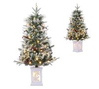 GarveeLife 91CM/3FT Pre-Lit Artificial Christmas Tree with Light Box,1Pack | Tabletop Artificial Christmas Tree with Snow Flocked Pine, Red Berries, 78 Warm LEDs & Auto Timer, Christmas Decoration