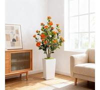 GarveeLife Artificial Camellia Tree with White Pot, 120 cm Large Artificial Plant, Artificial Tree in Pot with Adjustable Leaves and Flowers, Decoration, Indoor Plant for Home, Wedding, Party, Garden