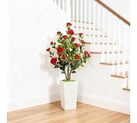 GarveeLife Artificial Camellia Tree with White Pot, 120 cm Large Artificial Plant, Artificial Tree in Pot with Adjustable Leaves and Flowers, Decoration, Indoor Plant for Home, Wedding, Party, Garden