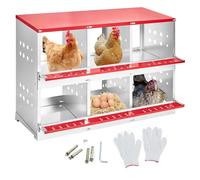 GarveeLife Chicken Nesting Boxes for Laying Eggs, Metal Chicken Nesting Box with Vented Holes and Swing Perch for Chicken Coop, Egg Laying Boxes for Chickens, Hens, Ducks (6 Compartments)