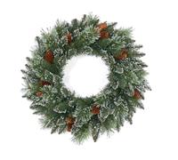 GarveeLife Christmas Wreath with 50 Warm White LEDs & Pine Cones, Large Artificial Cedar Needle Wreath, Battery Operated, Holiday Decor for Front Door, Wall, Window, 24in