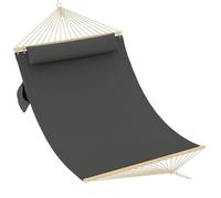 GarveeLife Double Hammock 2-Person with Pillow, Wooden Spreader Bar and Chains, Extra Large 200 x 140 cm, Load Capacity 204 kg, Swing Bed for Patio Porch Garden Lounging Outdoor and Indoor Dark gray
