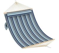GarveeLife Double Hammock 2-Person with Pillow, Wooden Spreader Bar and Chains, Extra Large 200 x 140 cm, Load Capacity 204 kg, Swing Bed for Patio Porch Garden Lounging Outdoor and Indoor Blue