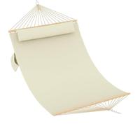 GarveeLife Double Hammock 2-Person with Pillow, Wooden Spreader Bar and Chains, Extra Large 200 x 140 cm, Load Capacity 204 kg, Swing Bed for Patio Porch Garden Lounging Outdoor and Indoor Beige