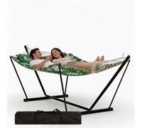 GarveeLife Double Hammock with stand,Including Carrying Bag&Pillow,2 Persons, 450lbs, Easy Assembly,for Indoor,Yard,Camping,Pool,or Outdoor-Green Banana Leaf Pattern