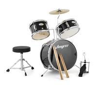 GarveeLife Drum Set, 3 Piece Junior Drum Set with with Cymbal, Tom, Bass Drum, Drumsticks, Bass Pedal and Drum Stool, Beginner Musical Instruments,Black