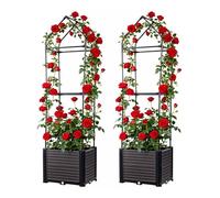 GarveeLife Garden Planter with Trellis 2Pcs Raised Bed Planter Box with Wheels for Vines Garden Climbing Plants Flowers Free Standing Plant Pot Box, 40x40x150Cm