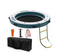 GarveeLife Heavy Duty Inflatable Floating Dock for Rowing, 8x8ft Round, Mesh Swim Area, Non-Slip EVA, Rope Ladder, Water Hammock, 6 Person, 1600lb Capacity, Ideal for Lake, Pool, Beach, Ocean, Boats