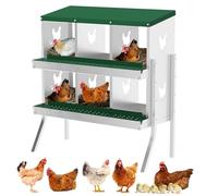 GarveeLife Heavy-Duty Metal Chicken Nesting Box - 6 Compartments with Rollout Egg Collection, Galvanized Steel, Large Vented Holes, Easy Clean & Install, Improves Egg Production, Green, 6 Grids (With
