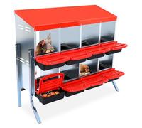 GarveeLife Heavy Duty Metal Chicken Nesting Box - 8 Compartments, Roll Away Egg Collection, Easy Clean, Stand & Lid, Ventilated Design - Ideal for Chicken Coops, Poultry Farms - Red (with bracket legs