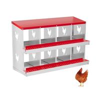 GarveeLife Heavy Duty Metal Chicken Nesting Box - 8 Compartments, Roll Away Egg Collection, Lid Cover & Swing Perch, Rustproof, Ventilated - For Chicken Coops, Poultry - Red (8 grids, without bracket)