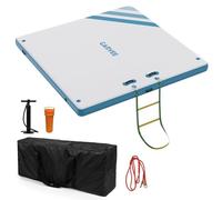 GarveeLife Inflatable Floating Dock for Lakes - 1.8 x 1.5m Multi-Person Air Dock & Floating Raft, Non-Slip Swim Water Mat with Pump & Ladder, Portable Pool Inflatables for Adults - Blue/Grey
