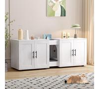 GarveeLife Large Wooden Cat Litter Box Enclosure for 2 Cats - Hidden Cabinet with Storage Shelf, Waterproof & Easy-Clean Surface, Multi-Functional Indoor Cat House Furniture, TV Stand -White