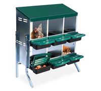 GarveeLife Metal Chicken Nesting Box - 6 Compartments, Roll Away Design, Wall Mountable, Pull-Out Roosting Trays, Stand, Easy Clean, Ventilated - For Chicken Coops - Green (Green with bracket legs, 6