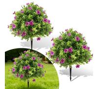 GarveeLife Pack of 2 Artificial Boxwood Balls with Ground Spike, 60 cm Evergreen Artificial Plants, UV-Resistant, Realistic Boxwood Artificial Plants with Flowers for Garden, Porch, Yard, Patio, C