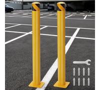 GarveeLife Parking Posts, 90cm Steel Safety Bollard w/Concrete Anchor Bolts | High Visibility Yellow Driveway Bollards for Security, Heavy Duty Parking Barrier Post & Traffic Control