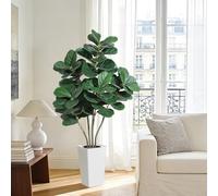 GarveeLife Realistic Artificial Fiddle Leaf Fig Tree - Lifelike Silk Leaves - Large Indoor Decorative Plant - Multi-Stem 6-Head Ficus Lyrata with White Tall Pot for Home, Office, Living Room, Bathroom