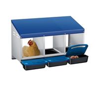 GarveeLife Rollaway Chicken Nesting Box - 3-Compartment Galvanized Metal Egg Laying Box with Ventilated Waterproof Roof, Easy Clean, Pull-Out Egg Collection, Wall or Floor Mount - Blue, Three Grids