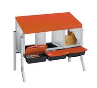 GarveeLife Rollaway Chicken Nesting Box - 3-Compartment Metal Hen Laying Nest with Galvanized Pull-Out Egg Collection, Ventilated Waterproof Roof, Wall or Floor Mount, Easy Clean - Orange Color, Three