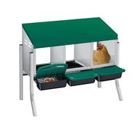 GarveeLife Rollaway Chicken Nesting Box - 3-Compartment Metal Laying Nest, Rollaway Design for Easy Egg Collection, Waterproof & Ventilated, Wall Mounted or Floor Stand - Green, Three Grids + Bracket