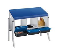 GarveeLife Rollaway Chicken Nesting Box - 3-Compartment with Galvanized Metal Legs, Pull-Out Egg Tray, Waterproof & Ventilated Roof, Wall Mounted or Floor Standing Use - Blue, Three Grids + Bracket